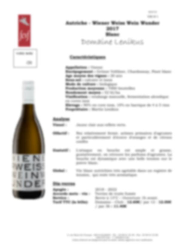 Fiche de dégustation - Wiener Weiss Wein Wunder  2017 Blanc Domaine Lenikus