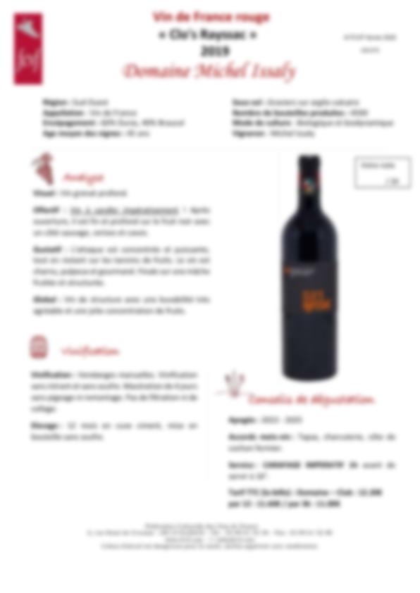 Fiche de dégustation Vin de France rouge « Clo's Rayssac » 2019 Domaine Michel Issaly 