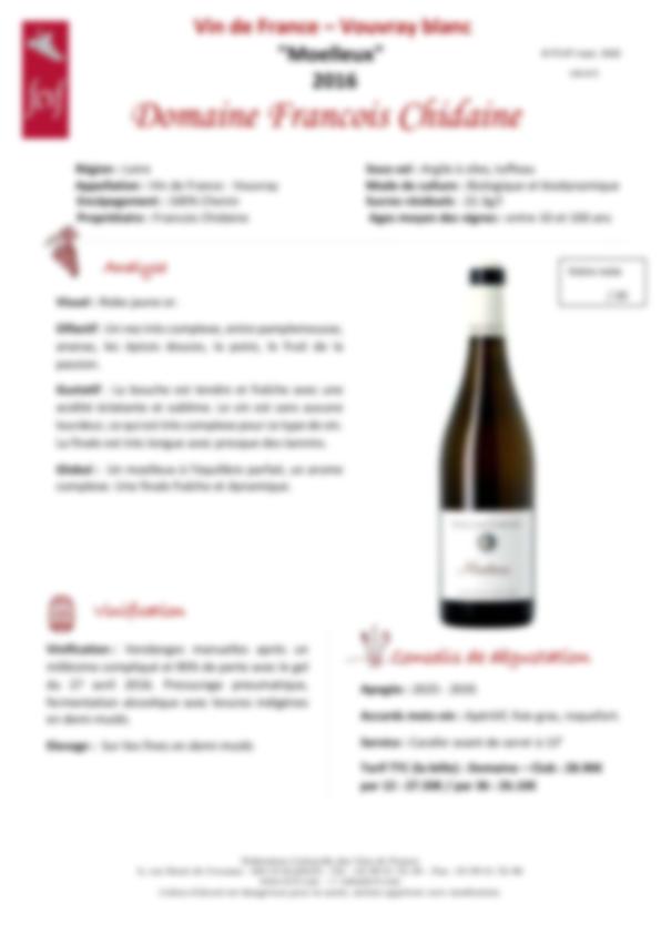 Fiche de dégustation Vin de France – Vouvray blanc 
