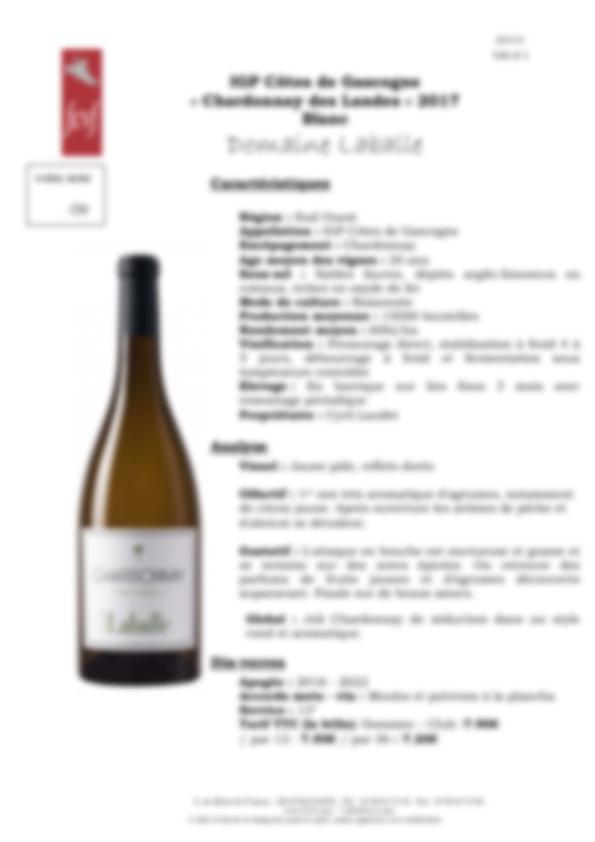 Fiche de dégustation « Chardonnay des Landes » 2017 Blanc Domaine Laballe