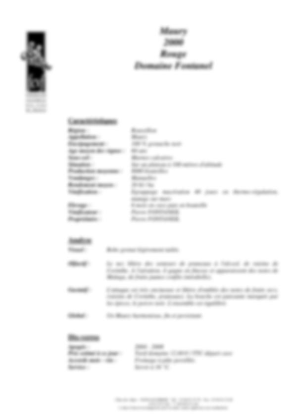 Fiche de dégustation rouge 2000 – Domaine de Fontanel