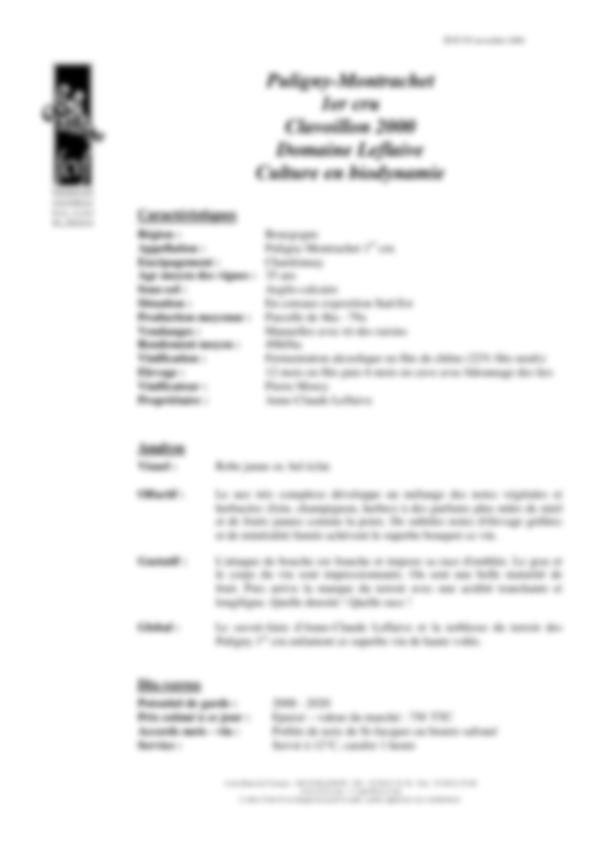 Fiche de dégustation Clavoillon 2000 Domaine Leflaive Culture en biodynamie
