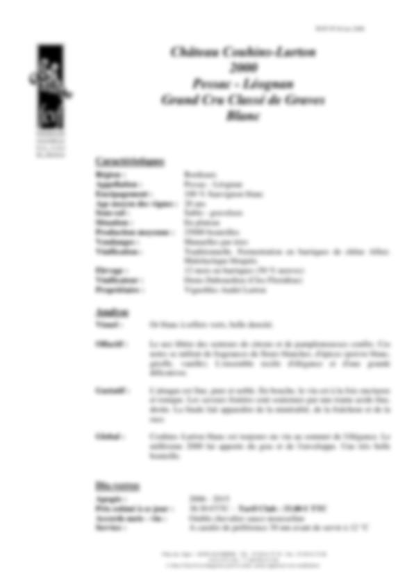 Fiche de dégustation Château Couhins-Lurton 2000 Grand Cru Classé de Graves Blanc