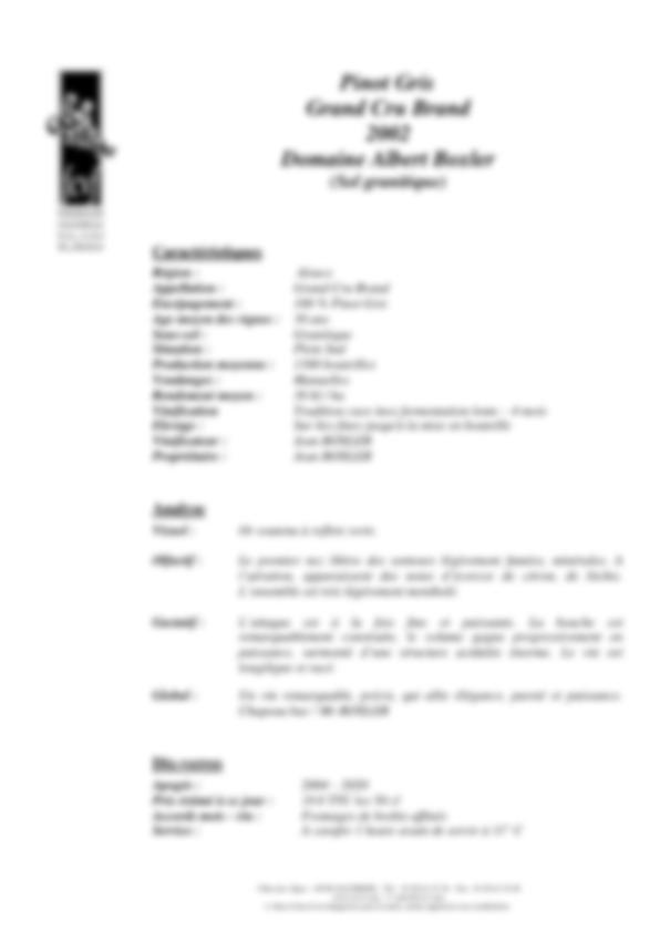 Fiche de dégustation Grand Cru Brand 2002 – Domaine Albert Boxler