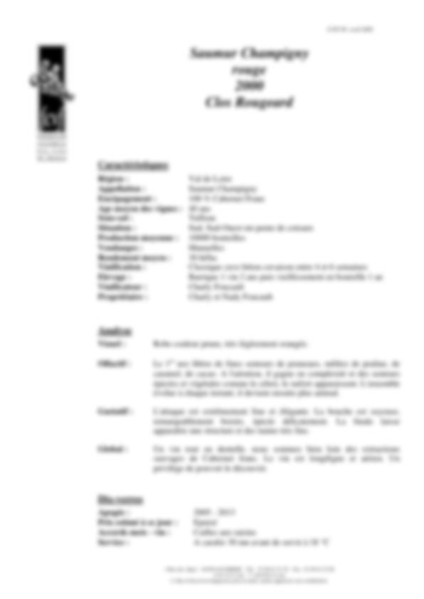 Fiche de dégustation Saumur Champigny rouge 2000 – Clos Rougeard