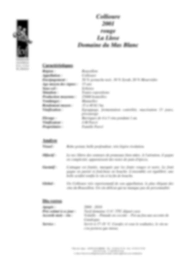 Fiche de dégustation Collioure 2001 – La Llose – Domaine du Mas Blanc