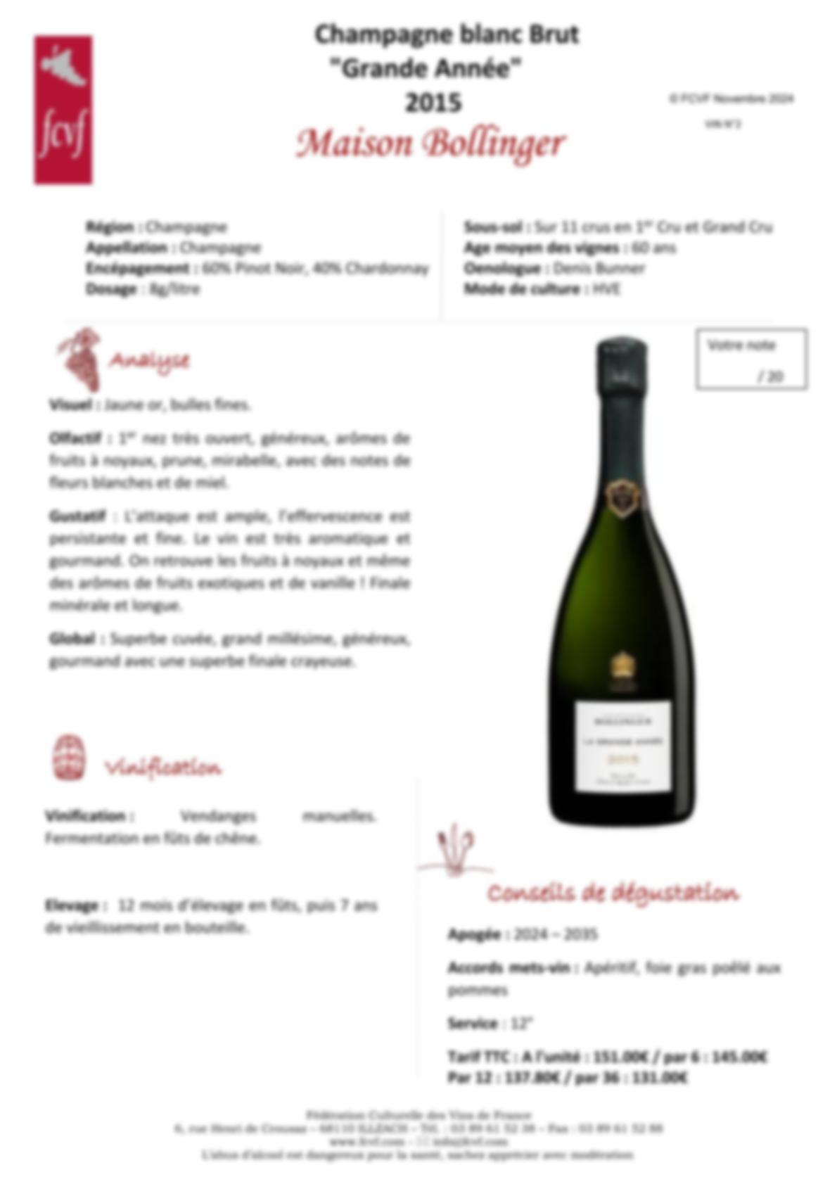 Fiche de dégustation blanc Brut 