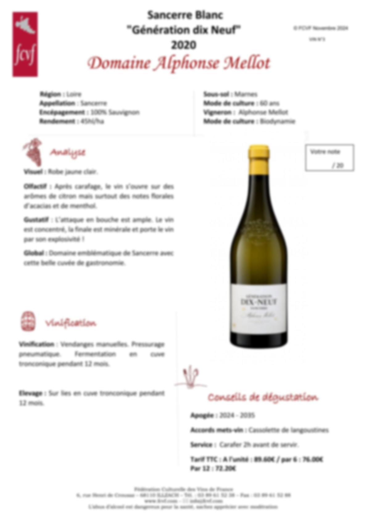 Fiche de dégustation Blanc 