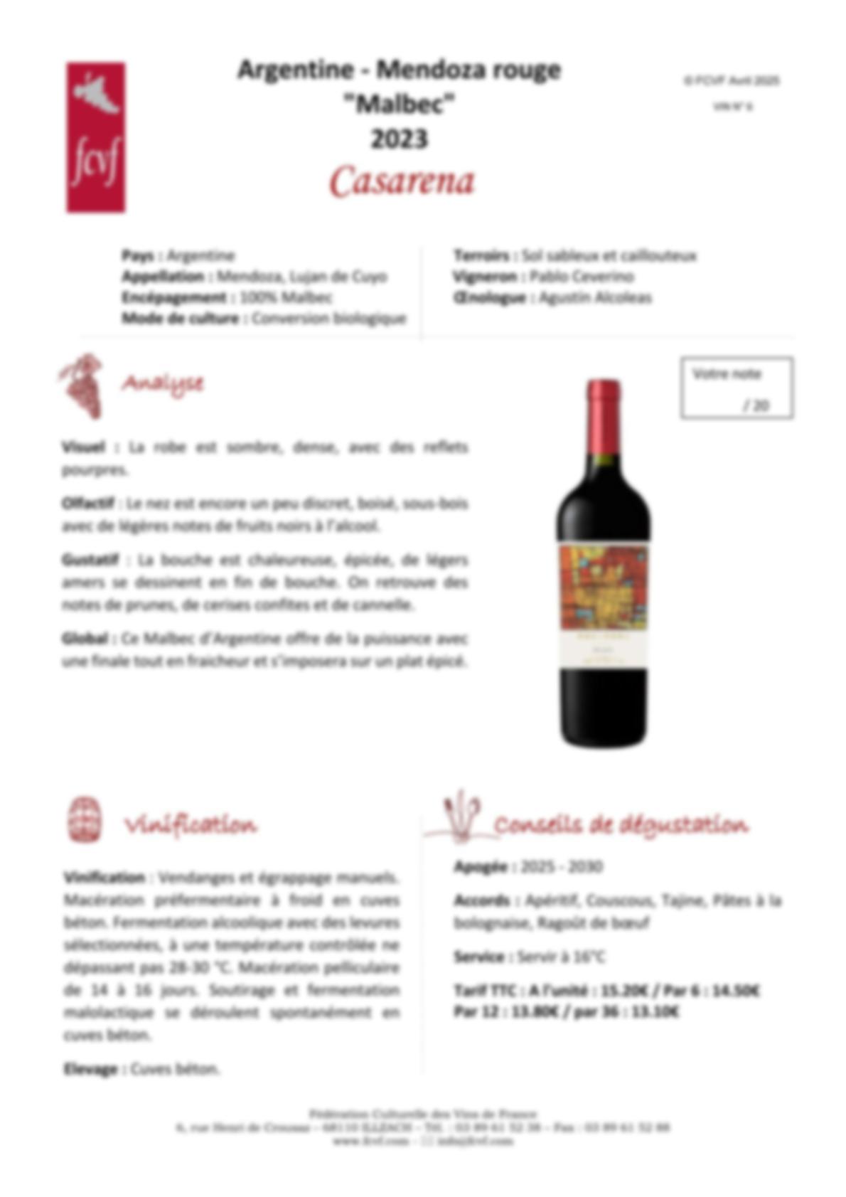 Fiche de dégustation 