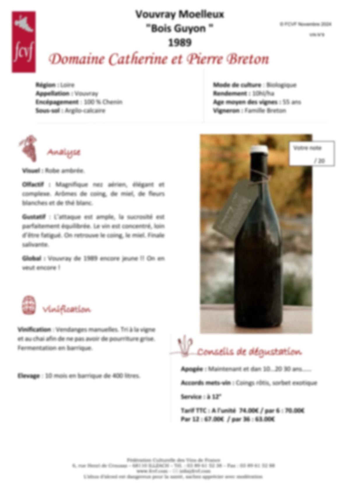 Fiche de dégustation Moelleux 