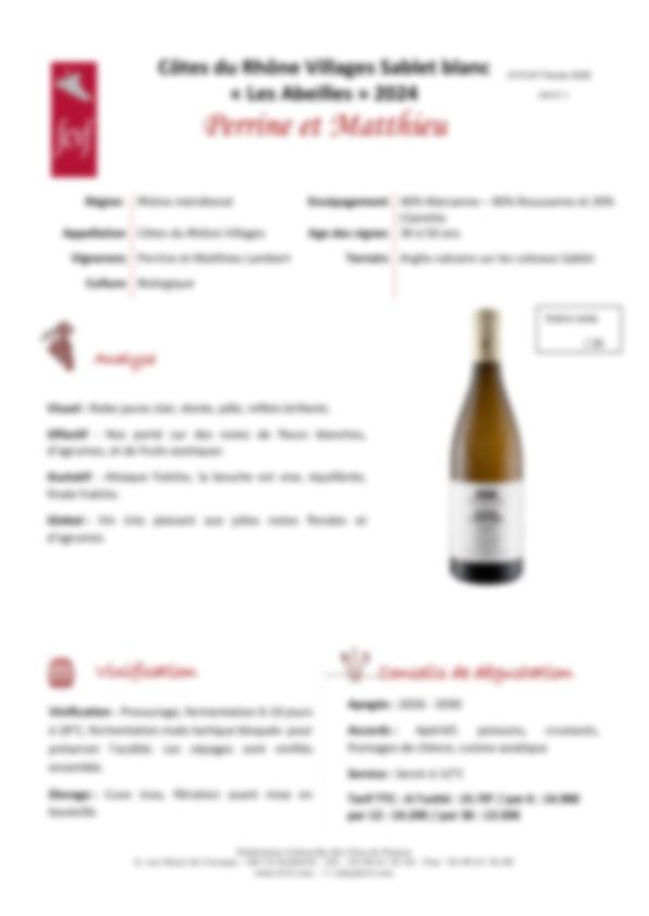 Fiche de dégustation Perrine et Matthieu