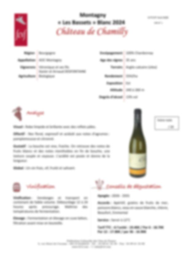 Fiche de dégustation Château de Chamilly
