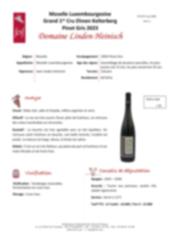 Fiche de dégustation Domaine Linden-Heinisch 2023
