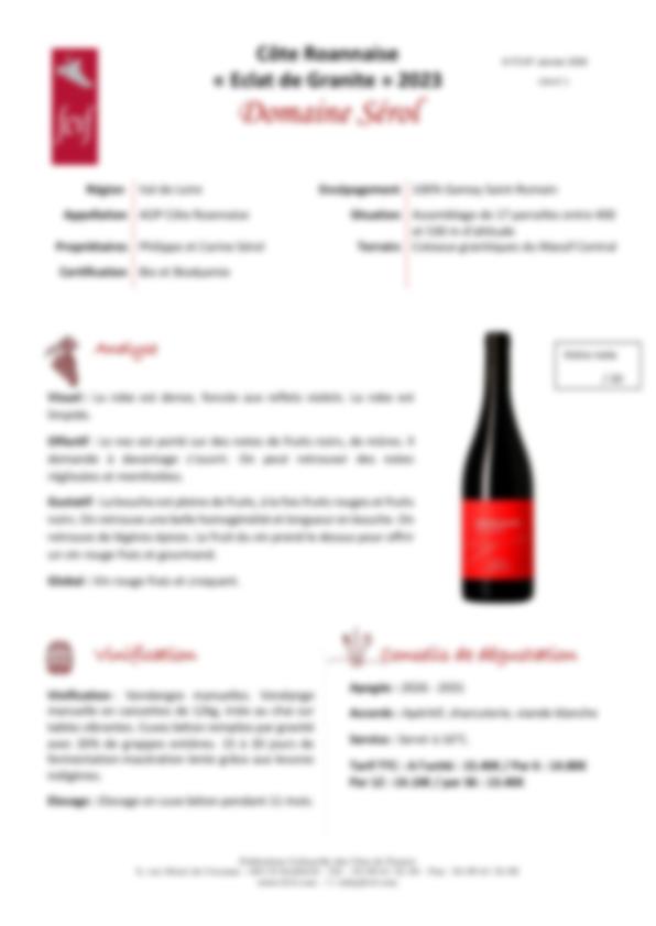 Fiche de dégustation Domaine Sérol