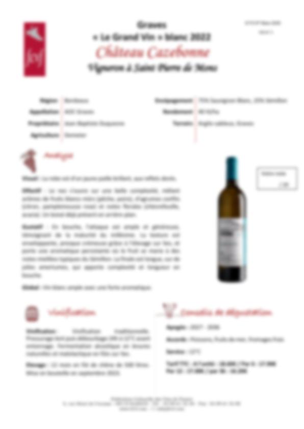Fiche de dégustation Château Cazebonne
