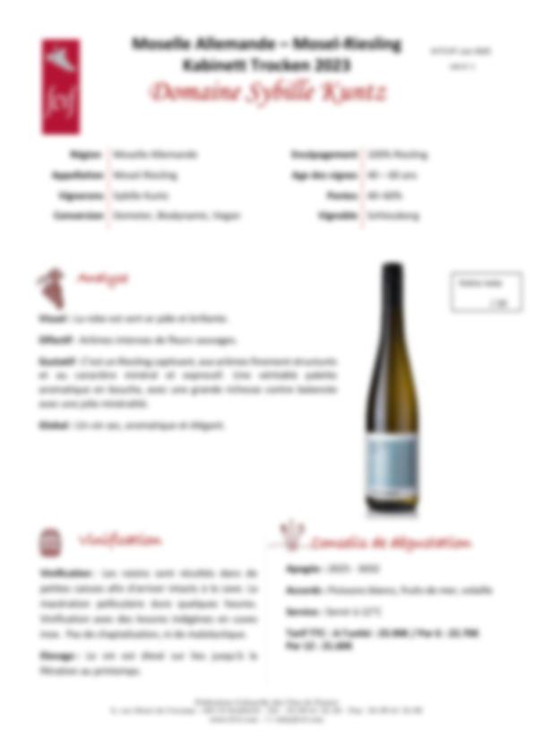 Fiche de dégustation Weingut Sybille Kuntz 2023