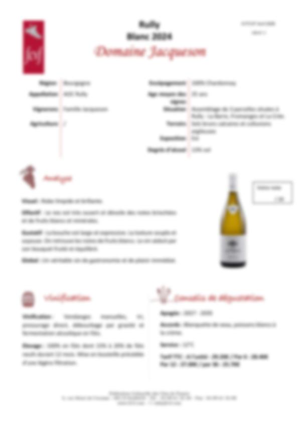 Fiche de dégustation Domaine Jacqueson