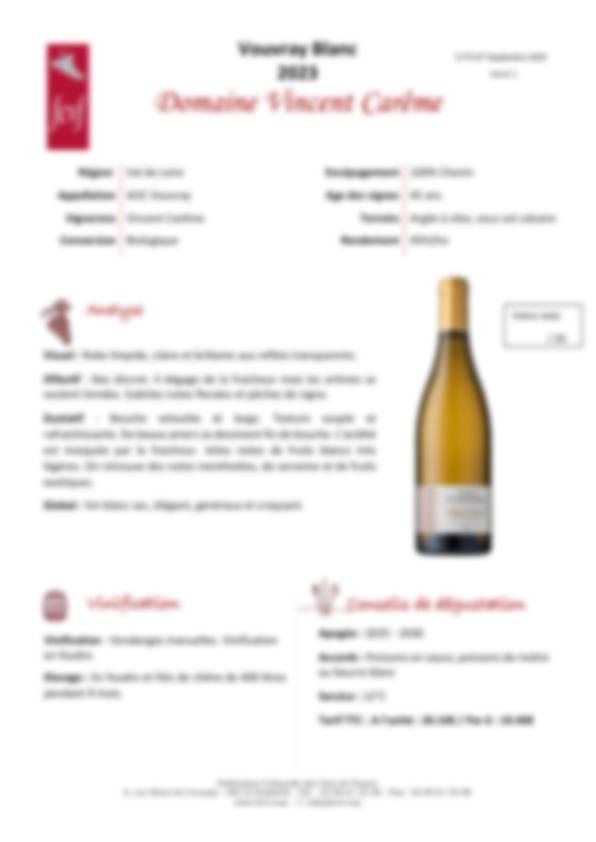 Fiche de dégustation Domaine Vincent Carême 2023