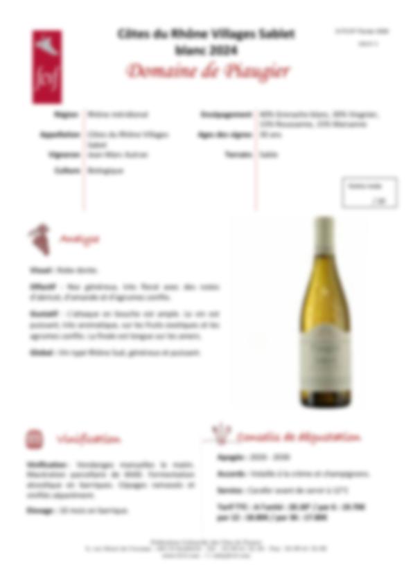 Fiche de dégustation Domaine Piaugier
