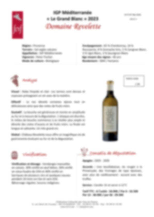 Fiche de dégustation Château Revelette - Grand Blanc