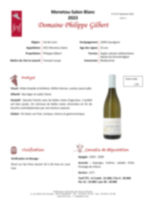 Fiche de dégustation Domaine Philippe Gilber 2023