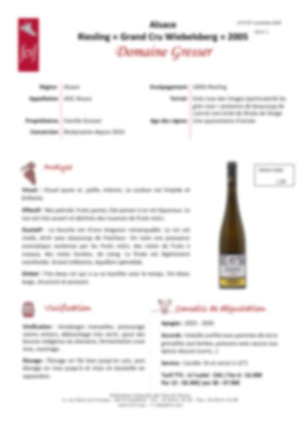 Fiche de dégustation Domaine Gresser