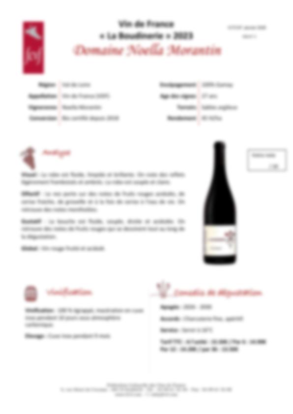 Fiche de dégustation Domaine Noëlla Morantin
