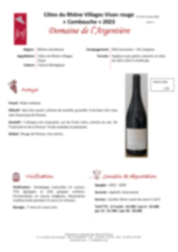 Fiche de dégustation Domaine de l’Argentière