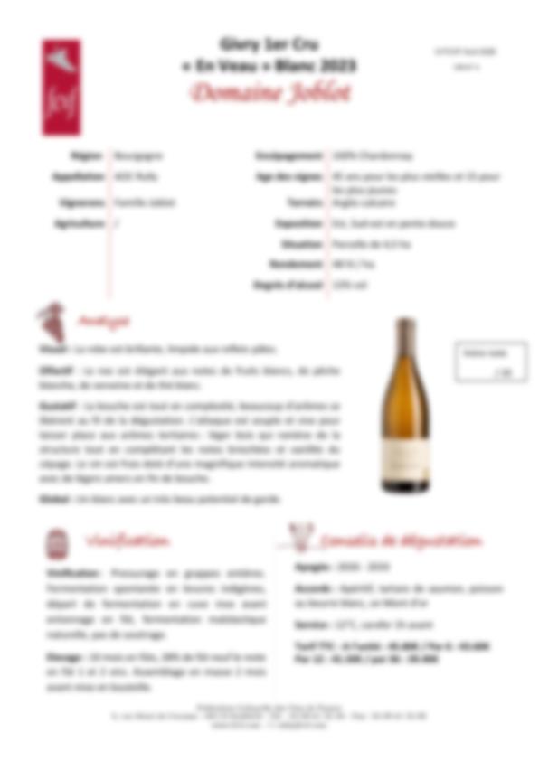 Fiche de dégustation Domaine Joblot