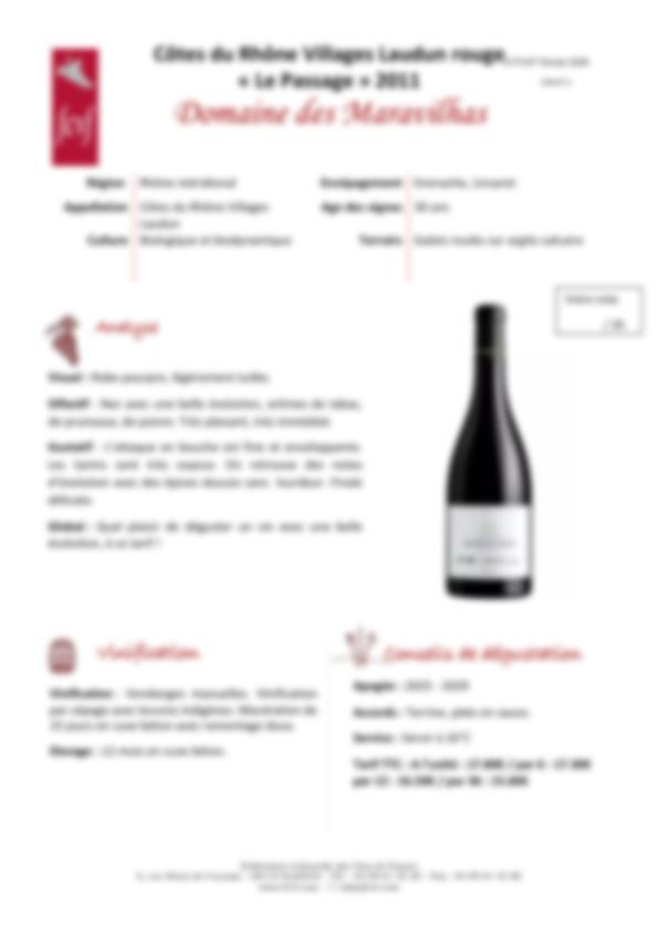 Fiche de dégustation Domaine des Maravilhas