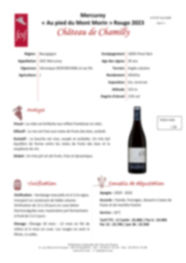 Fiche de dégustation Château de Chamilly
