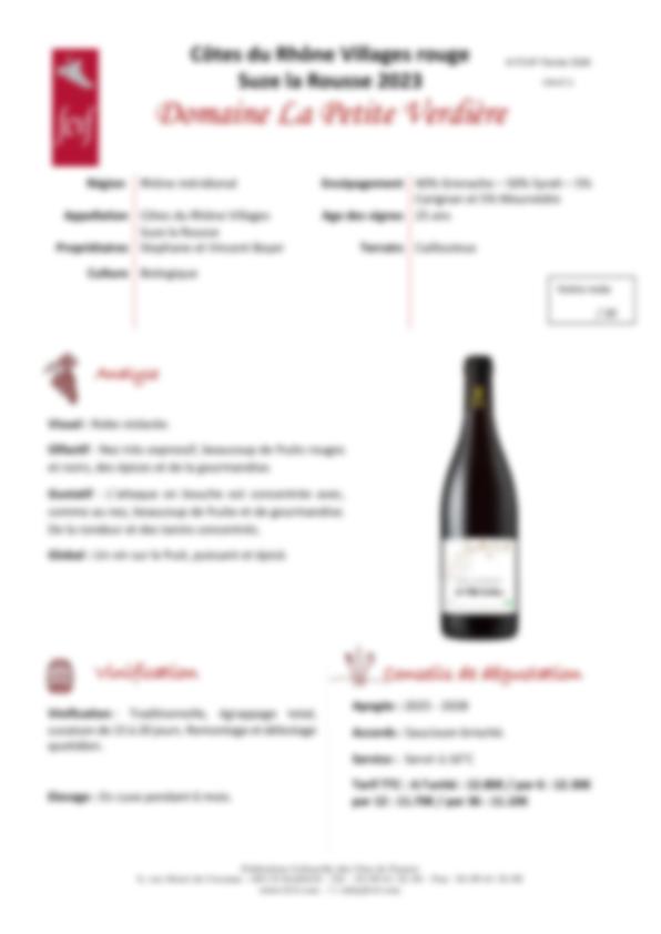Fiche de dégustation Domaine de la petite Verdière