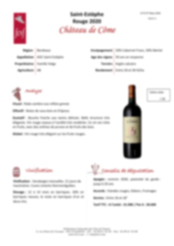 Fiche de dégustation Château de Come