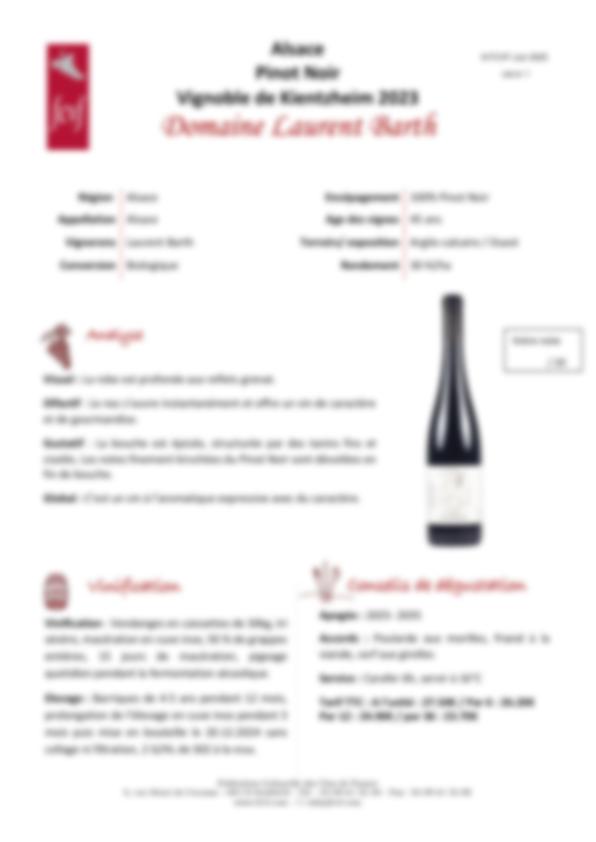 Fiche de dégustation Domaine Laurent Barth 2023