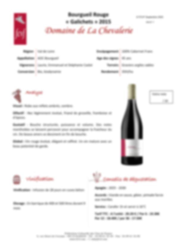 Fiche de dégustation Domaine de la Chevalerie