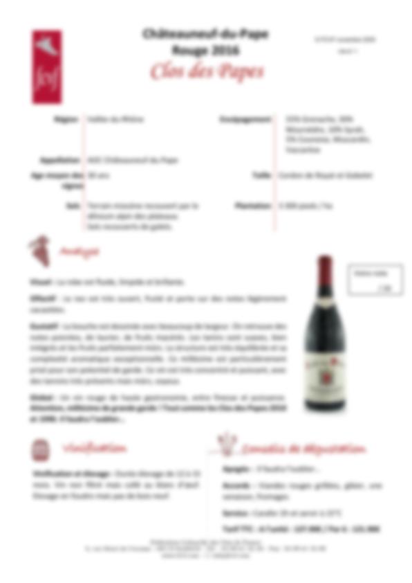 Fiche de dégustation Clos des Papes