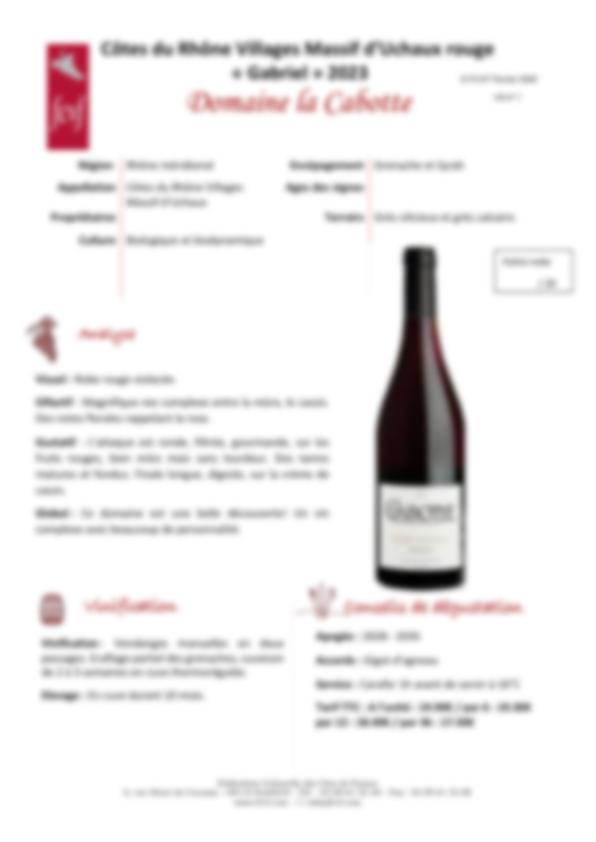 Fiche de dégustation Domaine la Cabotte