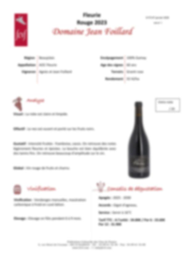 Fiche de dégustation Domaine Foillard