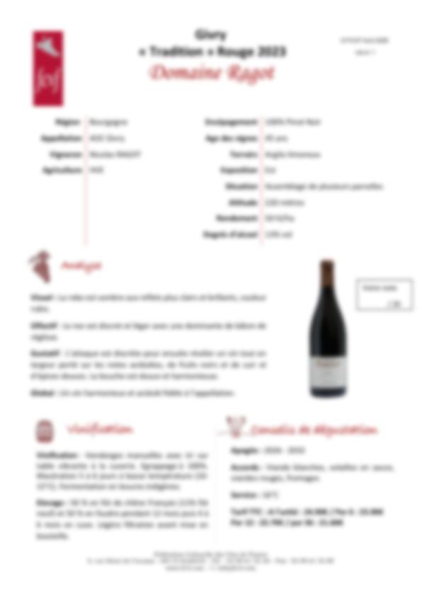 Fiche de dégustation Domaine Ragot
