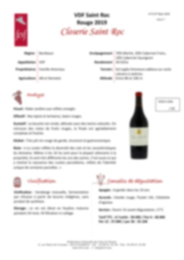 Fiche de dégustation Closerie Saint Roc