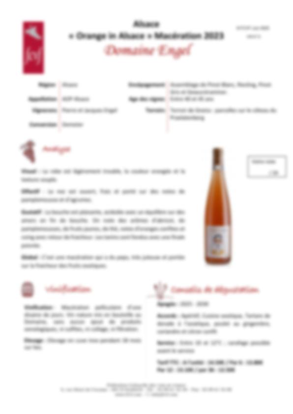 Fiche de dégustation Domaine Engel 2023