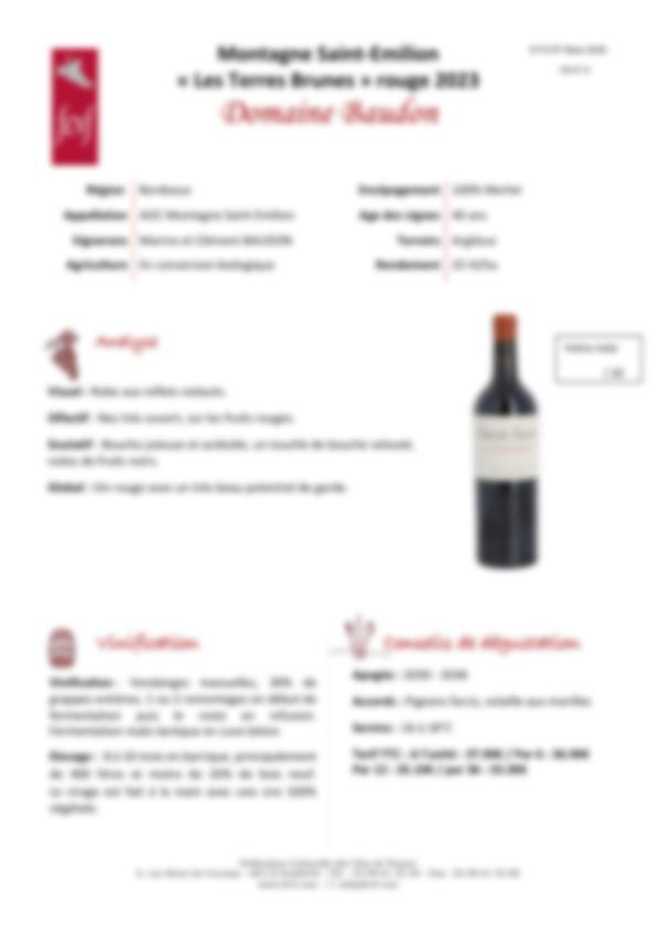 Fiche de dégustation Domaine Baudon