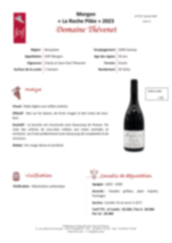 Fiche de dégustation Domaine Thévenet