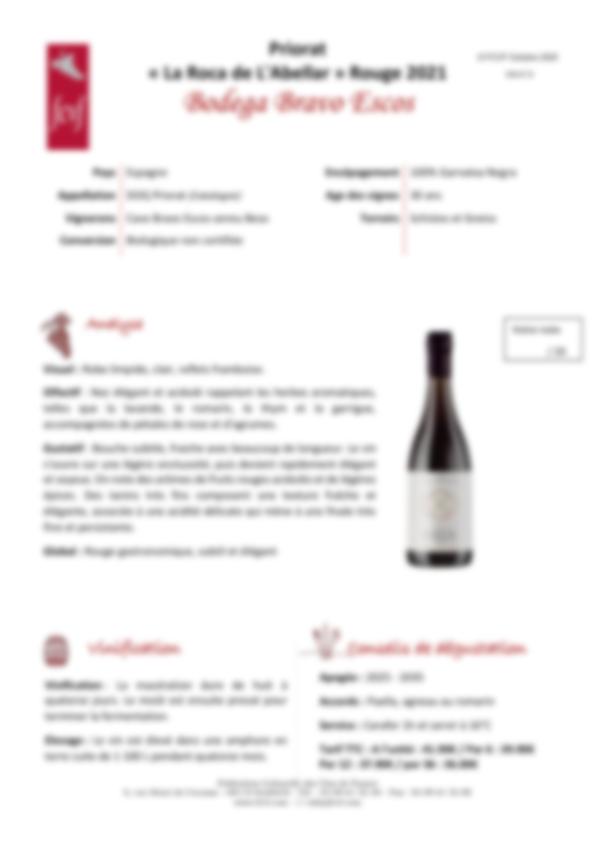 Fiche de dégustation Bodega Bravo Escos