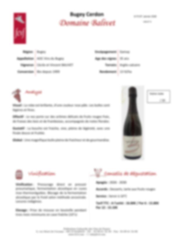 Fiche de dégustation Domaine Balivet