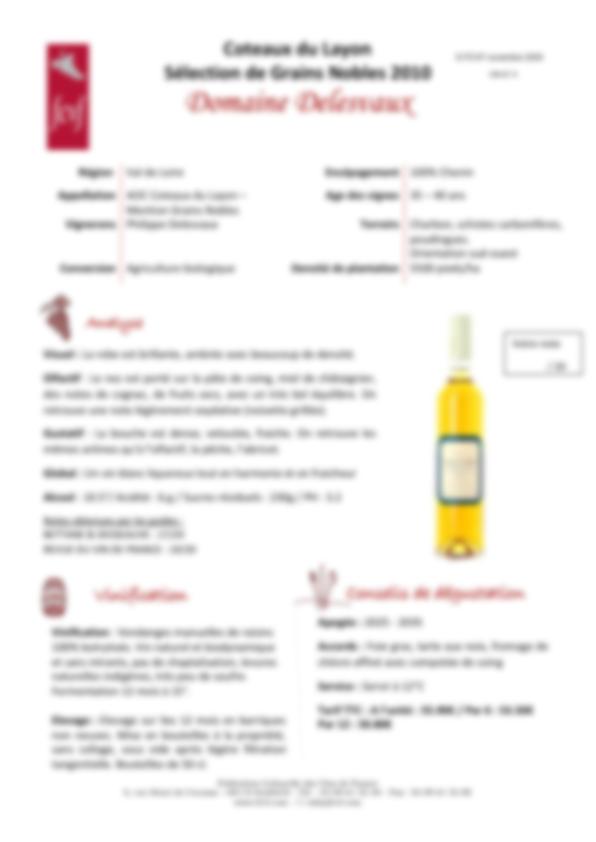 Fiche de dégustation Domaine Philippe Deslevaux