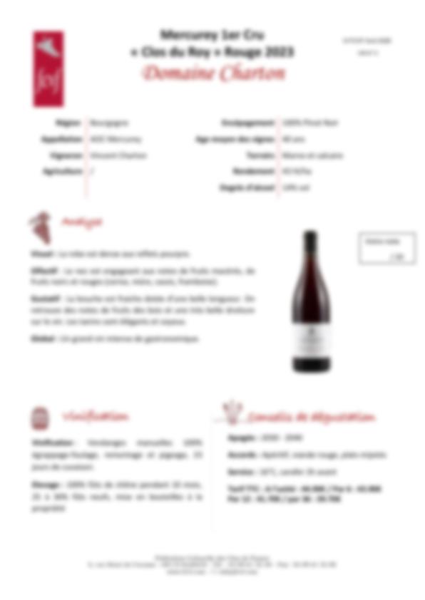 Fiche de dégustation Domaine Charton