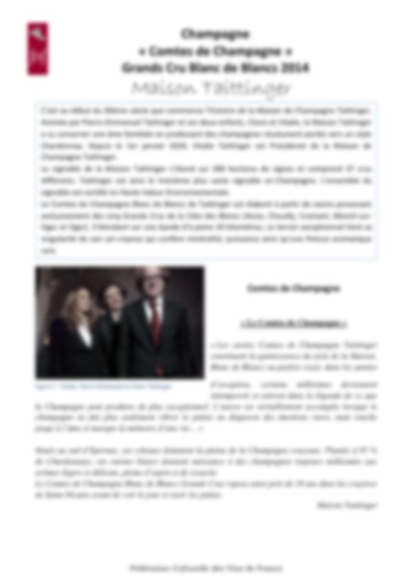 Fiche de dégustation Champagne Taittinger 2014