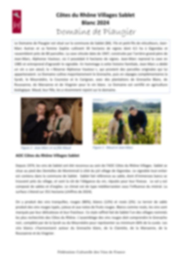 Fiche de dégustation Domaine Piaugier