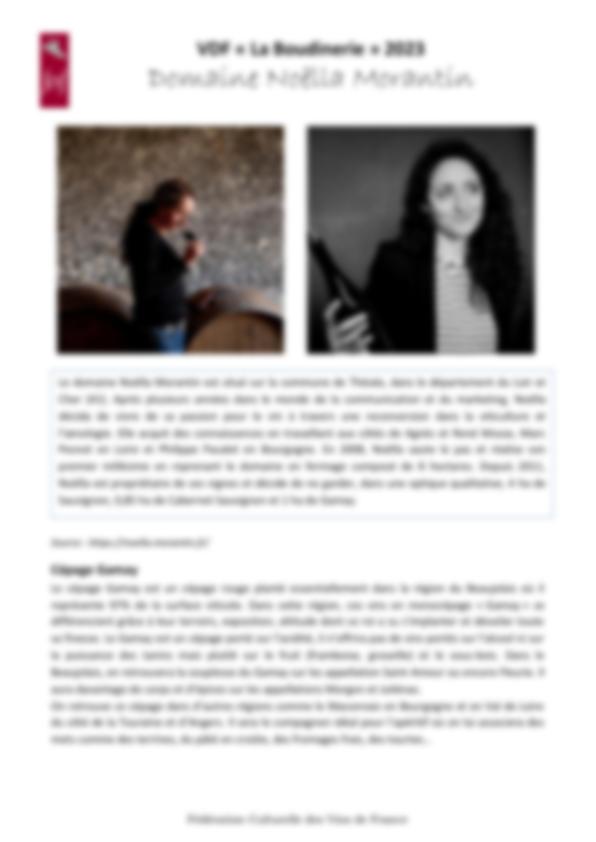 Fiche de dégustation Domaine Noëlla Morantin
